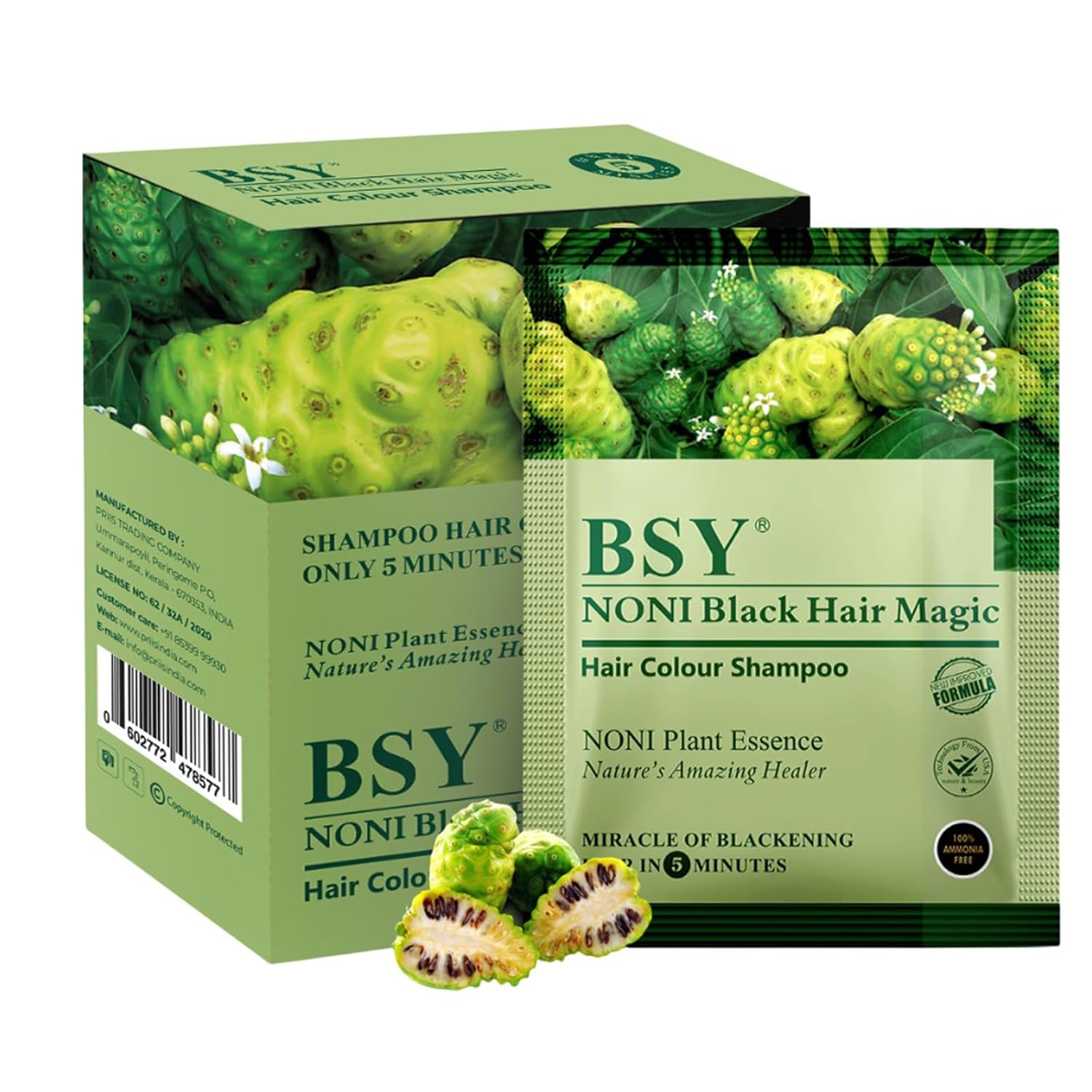 BSY Noni Black Hair Magic 3 IN 1 Natural 5-Min Hair Colour Shampoo
